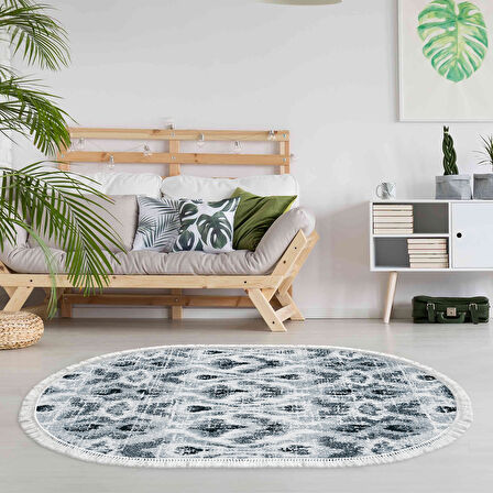 Dekoreko Kaymaz Taban Djt Salon Halısı Star Pamuk Saçaklı Oval İskandinav F5136