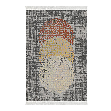 Dekoreko Kaymaz Taban Djt Mutfak Halısı Yıldız Deri Saçaklı Modern E4052 Krem Oranj Kırmızı