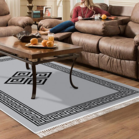 Dekoreko Kaymaz Taban Djt Salon Halısı Star Pamuk Saçaklı Modern 656M