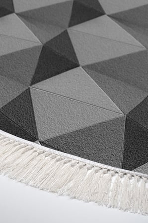 Kaymaz Dijital Mutfak & Salon Halı Trend Saçaklı Yuvarlak Geometrik E5010