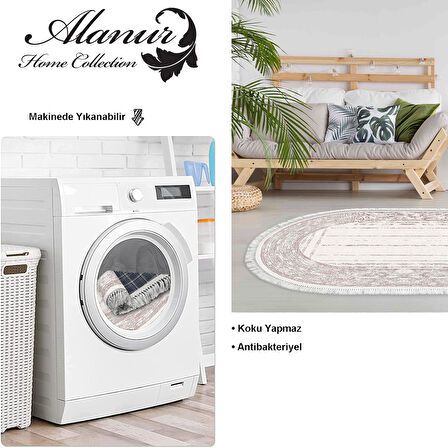 Dekoreko Kaymaz Taban Djt Salon Halısı Star Pamuk Saçaklı Oval Modern M5076