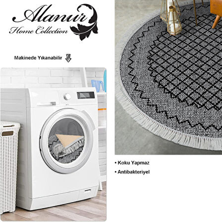 Dekoreko Kaymaz Taban Djt Salon Halısı Yıldız Deri Saçaklı Yuvarlak Modern M5001