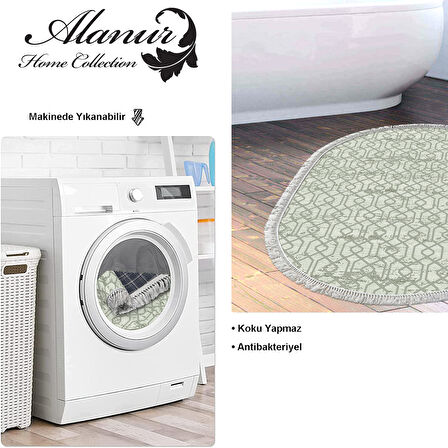 Dekoreko Kaymaz Taban Djt Banyo Halısı Star Pamuk Saçaklı Oval Modern 757