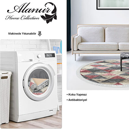 Dekoreko Kaymaz Taban Djt Salon Halısı Yıldız Deri Saçaklı Yuvarlak İskandinav 661M