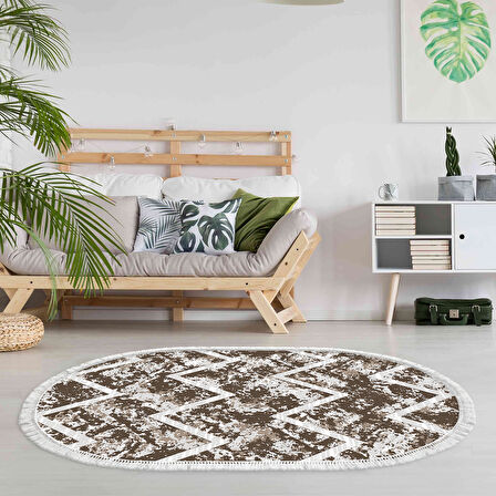 Dekoreko Kaymaz Taban Djt Salon Halısı Yıldız Deri Saçaklı Oval İskandinav F5128