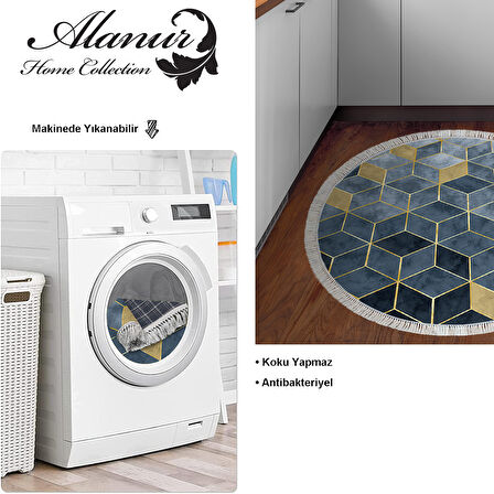 Dekoreko Kaymaz Taban Djt Mutfak Halısı Star Pamuk Saçaklı Yuvarlak İskandinav 2146M