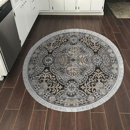 Dekoreko Kaymaz Taban Djt Mutfak Halısı Star Pamuk Saçaklı Yuvarlak Modern 659M