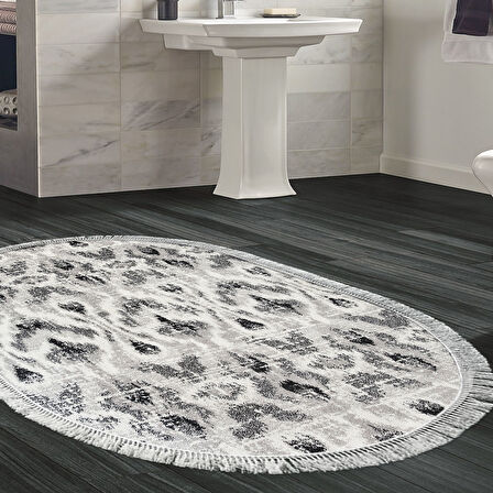 Dekoreko Kaymaz Taban Djt Banyo Halısı Star Pamuk Saçaklı Oval İskandinav F5136