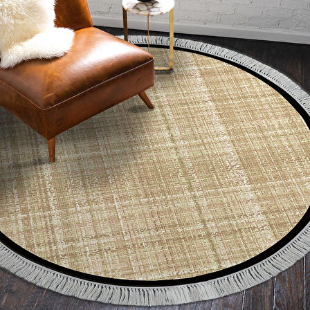 Alanur Home Kaymaz Taban Djt Banyo Mutfak Salon Halı  Trend Saçaklı Yuvarlak Dokuma Desen E5007