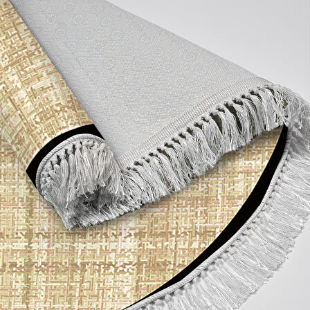 Alanur Home Kaymaz Taban Djt Banyo Mutfak Salon Halı  Trend Saçaklı Yuvarlak Dokuma Desen E5007