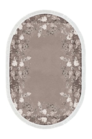 Dijital Baskılı Oval Salon Halısı | Kaymaz Yıkanabilir | Keçe Taban Saçaklı | Çiçekli | P1388