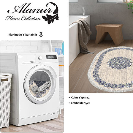 Dekoreko Kaymaz Taban Djt Banyo Halısı Star Pamuk Saçaklı Oval Modern 1319