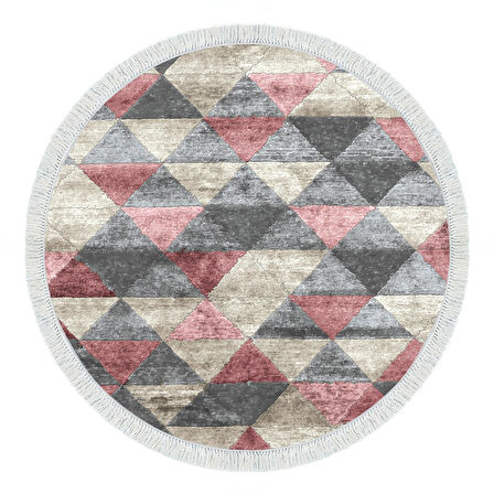 Dekoreko Kaymaz Taban Djt Mutfak Halısı Yıldız Deri Saçaklı Yuvarlak İskandinav 661M