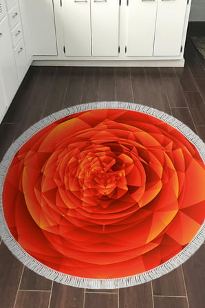 Kaymaz Dijital Mutfak & Salon Halı Trend Saçaklı Yuvarlak Geometrik E5011