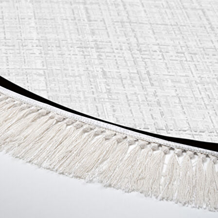 Alanur Home Kaymaz Taban Djt Banyo Mutfak Salon Halı  Trend Saçaklı Yuvarlak Dokuma Desen E5007