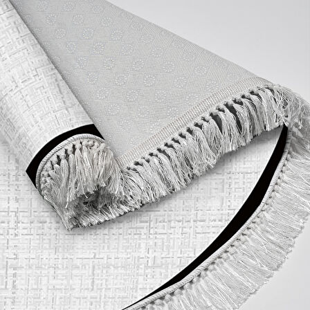 Alanur Home Kaymaz Taban Djt Banyo Mutfak Salon Halı  Trend Saçaklı Yuvarlak Dokuma Desen E5007