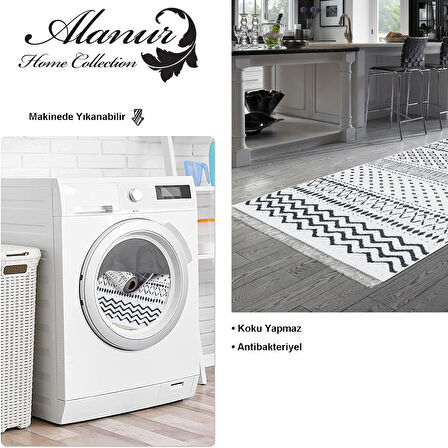 Dekoreko Kaymaz Taban Djt Mutfak Halısı Star Pamuk Saçaklı İskandinav F5086