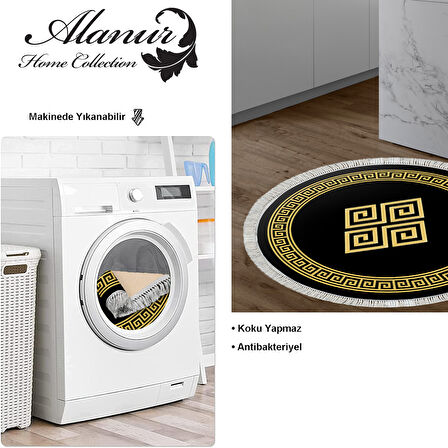 Dekoreko Kaymaz Taban Djt Mutfak Halısı Yıldız Deri Saçaklı Yuvarlak Modern 656M