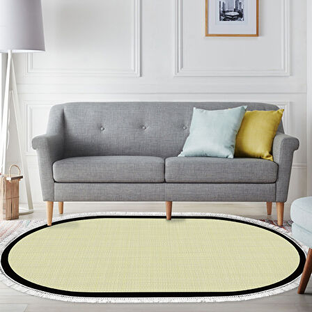 Alanur Home Kaymaz Taban Djt Banyo Mutfak Salon Halı Star Pamuk Saçaklı Oval Dokuma Desen E5007