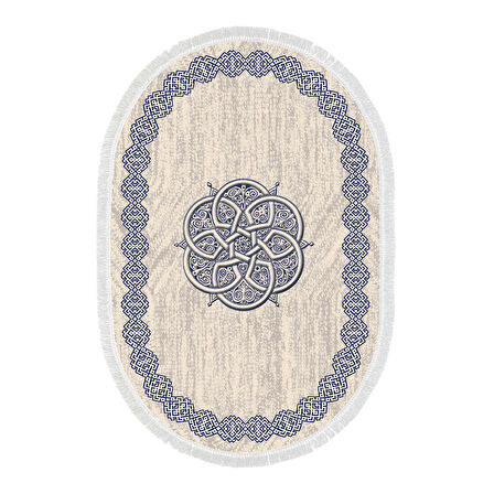 Dekoreko Kaymaz Taban Djt Banyo Halısı Star Pamuk Saçaklı Oval Modern 1319