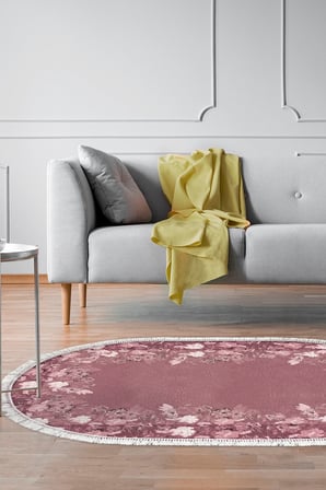 Dijital Baskılı Oval Salon Halısı | Kaymaz Yıkanabilir | Keçe Taban Saçaklı | Çiçekli | P1388