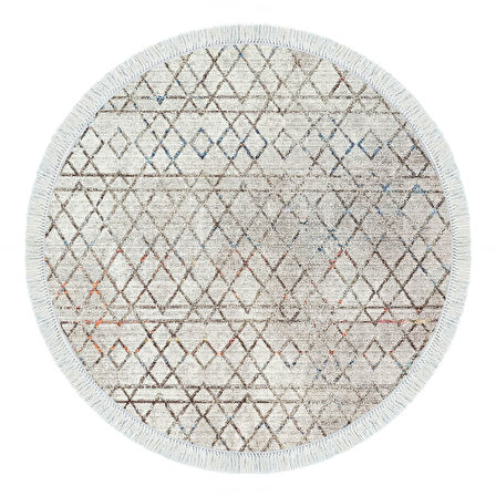 Dekoreko Kaymaz Taban Djt Salon Halısı Trend Saçaklı Yuvarlak İskandinav F5079