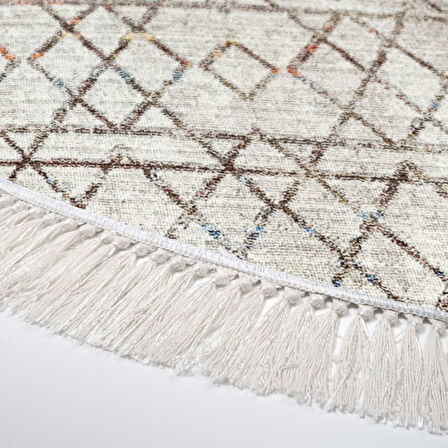 Dekoreko Kaymaz Taban Djt Salon Halısı Trend Saçaklı Yuvarlak İskandinav F5079