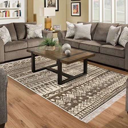 Dekoreko Kaymaz Taban Djt Salon Halısı Yıldız Deri Saçaklı İskandinav F5080