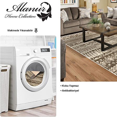 Dekoreko Kaymaz Taban Djt Salon Halısı Yıldız Deri Saçaklı İskandinav F5080