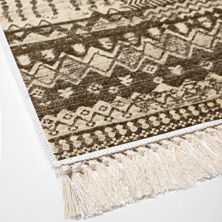 Dekoreko Kaymaz Taban Djt Salon Halısı Yıldız Deri Saçaklı İskandinav F5080