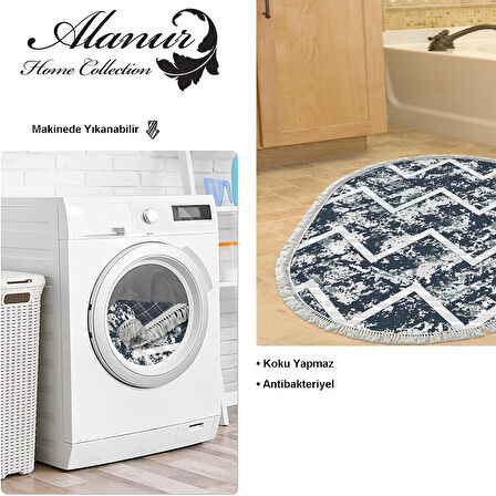 Dekoreko Kaymaz Taban Djt Banyo Halısı Star Pamuk Saçaklı Oval İskandinav F5128