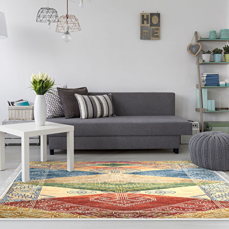 Dekoreko Kaymaz Taban Djt Salon Halısı Yıldız Deri Saçaklı İskandinav S5047