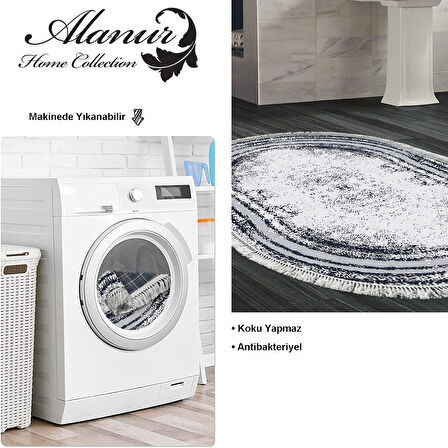 Dekoreko Kaymaz Taban Djt Banyo Halısı Star Pamuk Saçaklı Oval Modern M5132