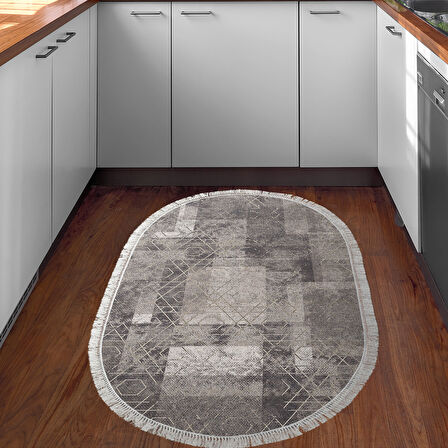 Dekoreko Kaymaz Taban Djt Mutfak Halısı Star Pamuk Saçaklı Oval İskandinav F5132