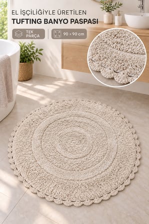 Alanur Bodrum Tufting Cotton Pamuklu El Işi Örgülü 90 x 90 cm Paspas 110