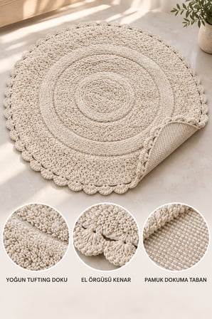 Alanur Bodrum Tufting Cotton Pamuklu El Işi Örgülü 90 x 90 cm Paspas 110