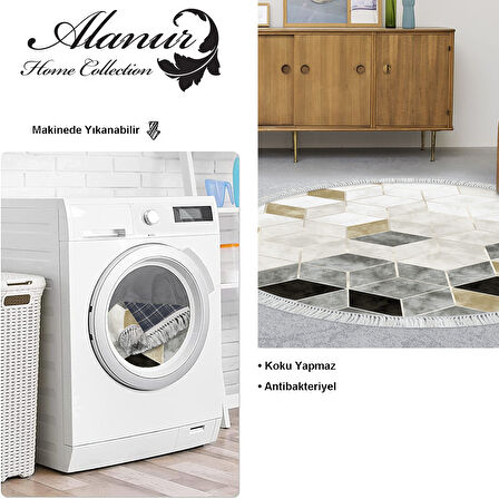 Dekoreko Kaymaz Taban Djt Salon Halısı Star Pamuk Saçaklı Yuvarlak İskandinav 2146M