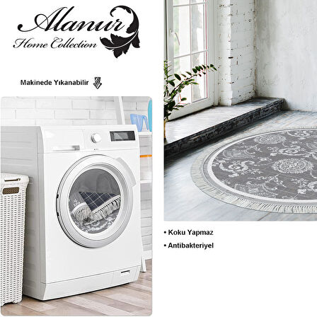 Dekoreko Kaymaz Taban Djt Salon Halısı Star Pamuk Saçaklı Yuvarlak Modern 1861M