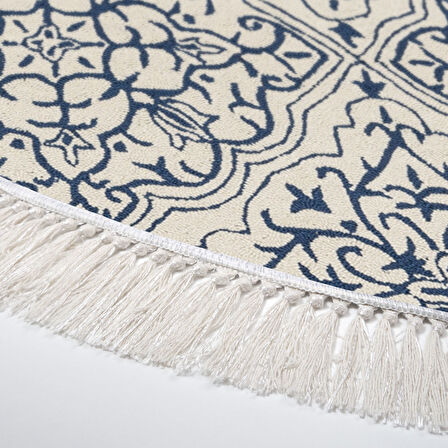 Dekoreko Kaymaz Taban Djt Mutfak Halısı Star Pamuk Saçaklı Yuvarlak Modern 1906M