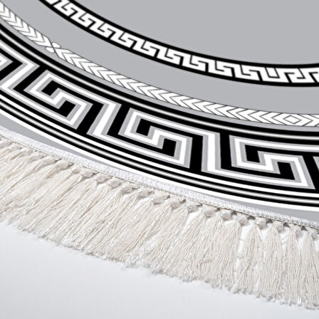 Dekoreko Kaymaz Taban Djt Mutfak Halısı Yıldız Deri Saçaklı Yuvarlak Modern 651M