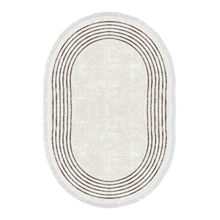 Dekoreko Kaymaz Taban Djt Salon Halısı Star Pamuk Saçaklı Oval Modern M5142