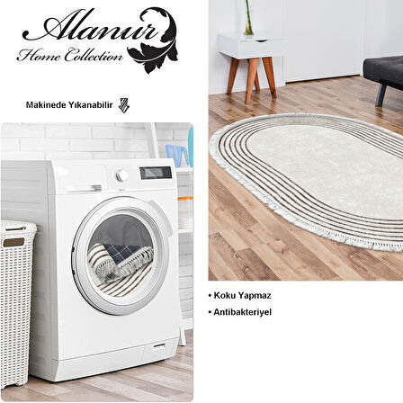 Dekoreko Kaymaz Taban Djt Salon Halısı Star Pamuk Saçaklı Oval Modern M5142