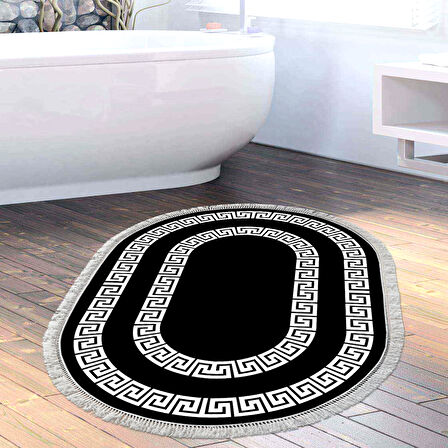 Dekoreko Kaymaz Taban Djt Banyo Halısı Yıldız Deri Saçaklı Oval Modern 650M