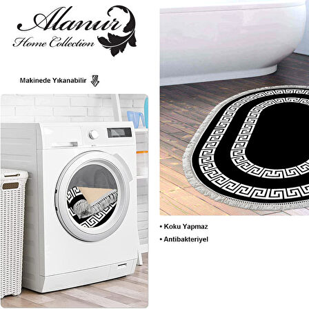 Dekoreko Kaymaz Taban Djt Banyo Halısı Yıldız Deri Saçaklı Oval Modern 650M