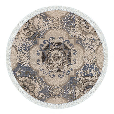 Dekoreko Kaymaz Taban Djt Salon Halısı Trend Saçaklı Yuvarlak Modern 1903M