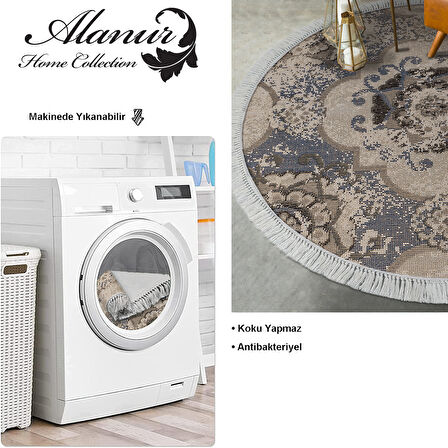 Dekoreko Kaymaz Taban Djt Salon Halısı Trend Saçaklı Yuvarlak Modern 1903M