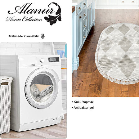 Dekoreko Kaymaz Taban Djt Mutfak Halısı Yıldız Deri Saçaklı Oval İskandinav F5131