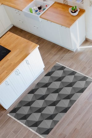 Kaymaz Dijital Mutfak & Salon Halı Trend Saçaklı Geometrik E5010