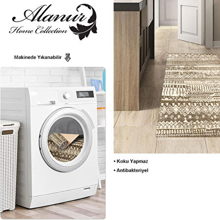 Dekoreko Kaymaz Taban Djt Mutfak Halısı Yıldız Deri İskandinav F5080 Silver