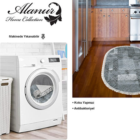 Dekoreko Kaymaz Taban Djt Mutfak Halısı Trend Saçaklı Oval İskandinav F5132